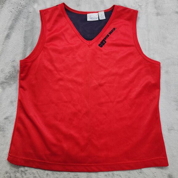 Vintage 90s Bum Equipment Top Womens M Red Blue Sleeveless V-Neck Tank Mesh - Picture 1 of 9